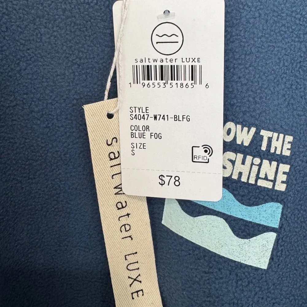 Saltwater Luxe Follow The Sunshine Fleece Sweatshirt Blue Fog Size‎ S Coastal